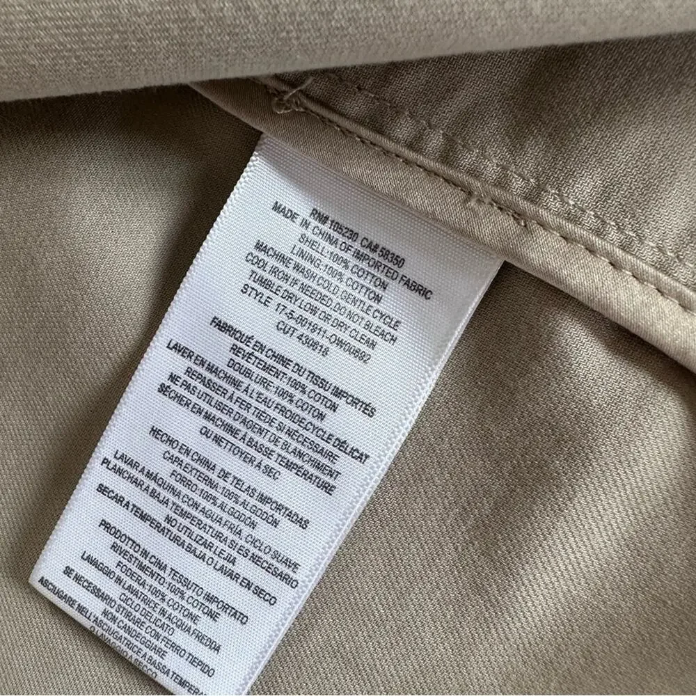 Joie Puff Sleeve Cotton Trench Coat Jacket Classic Beige Long Button-Front - Picture 10 of 14